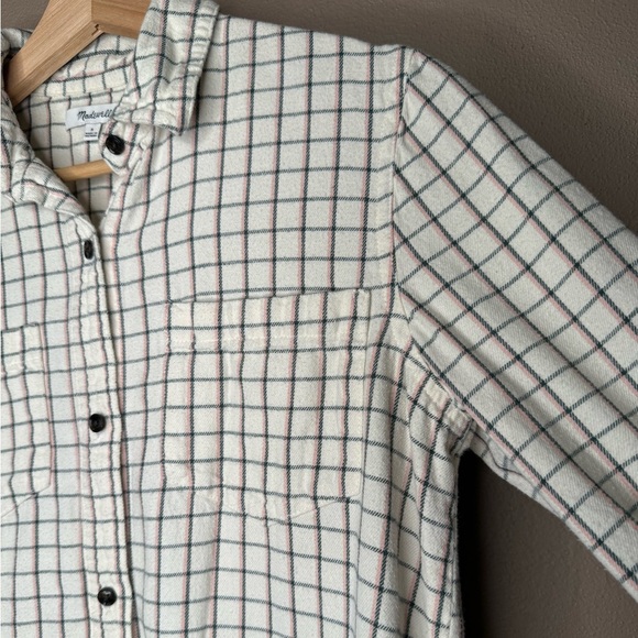 Madewell Women's Ivory Plaid Flannel Button-Down Shirt Size Small Checkered Fall - Picture 8 of 14